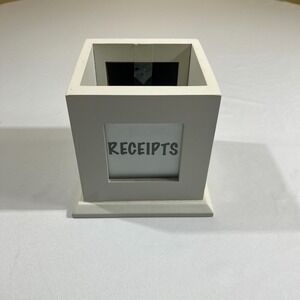 White Wooden Receipt Box Desktop Organizer Square Paper Storage Holder Office